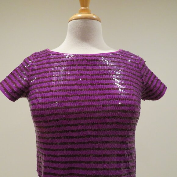 Women XXS Purple Sequins T-Shirt Top J.Crew Short Sleeve Crew Neck Sparkly Fun - Picture 2 of 11